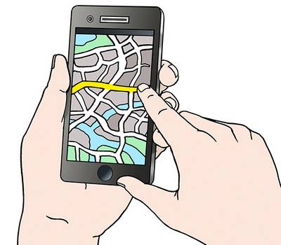 GPS-Karte auf Smartphone/Handy (leichte Sprache) © Illustrator Stefan Albers, Atelier Fleetinsel GPS-Karte auf Smartphone/Handy