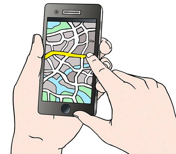 GPS-Karte auf Smartphone/Handy (leichte Sprache) © Illustrator Stefan Albers, Atelier Fleetinsel GPS-Karte auf Smartphone/Handy